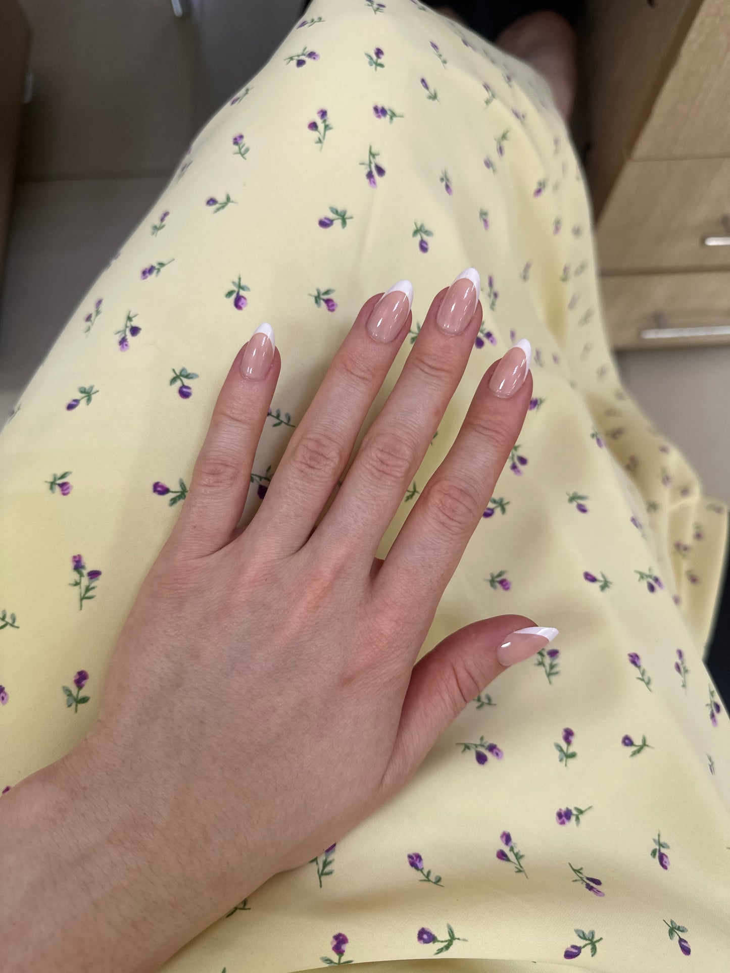 Classic French medium almond nails