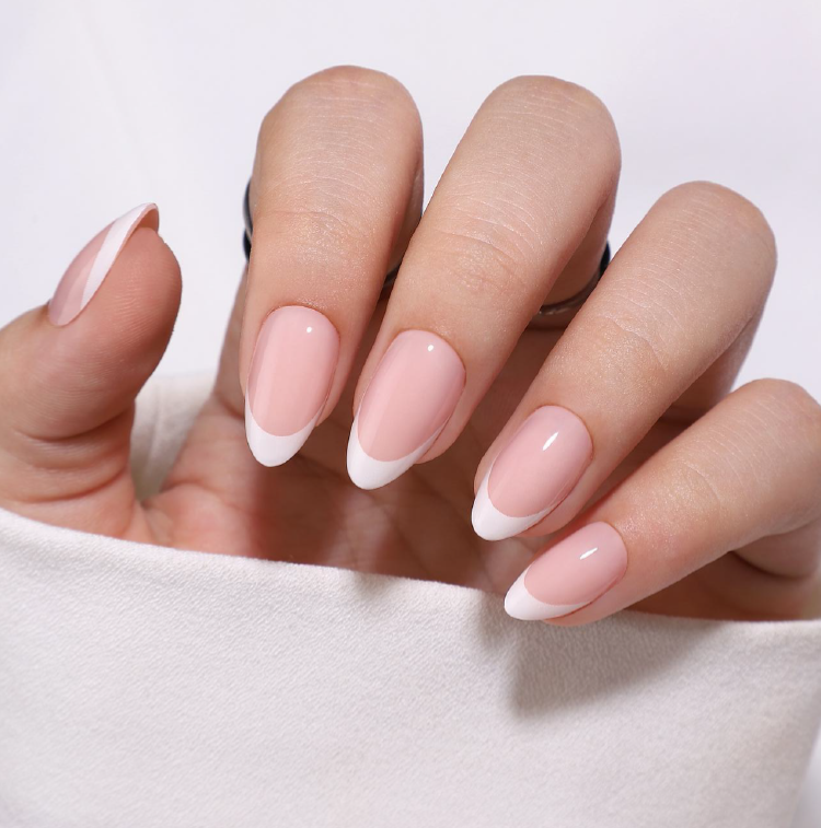 Classic French medium almond nails